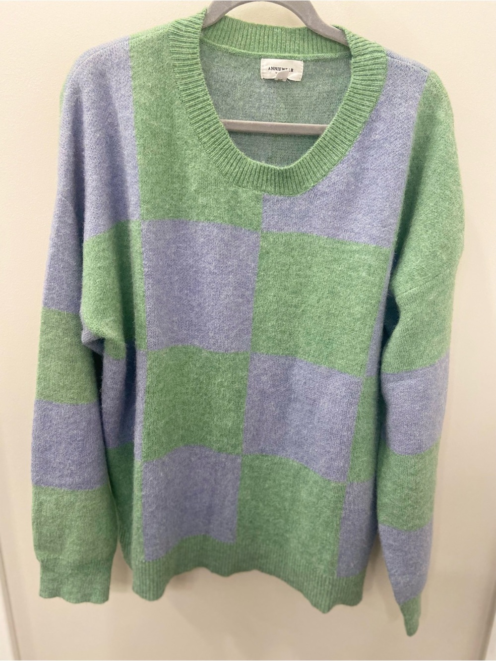Annie wear Green & Lavender Check Crewneck Sweater